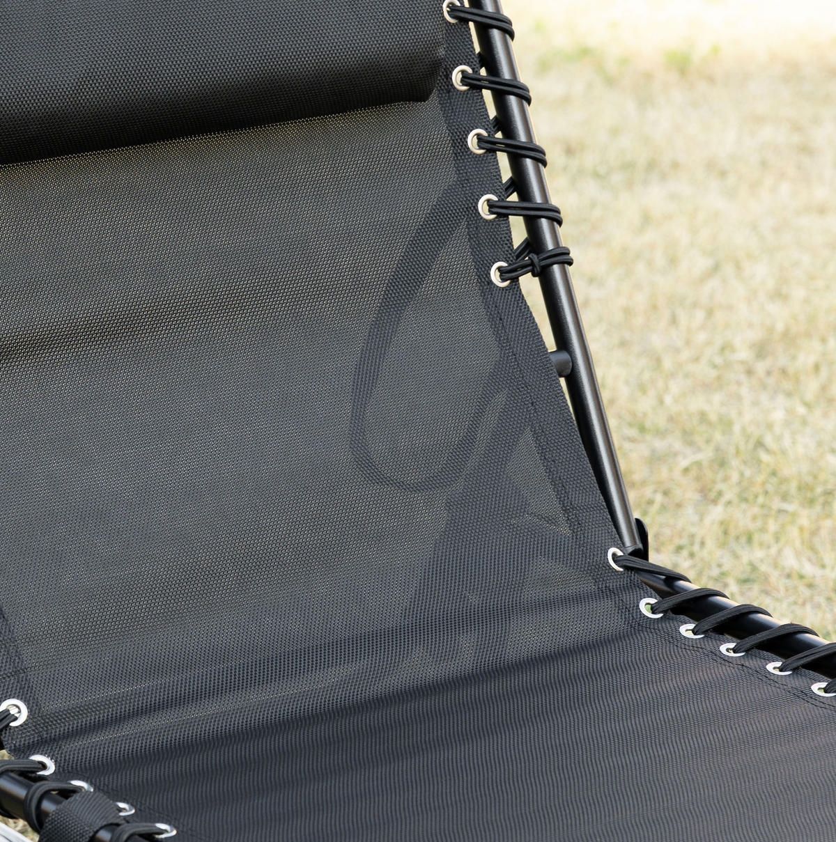 SONNENLIEGE aus Stahl 185x58x30 cm in Schwarz mit Kopfkissen & Seitentasche - Schwarz, Metall (58/30/185cm) - Modfu