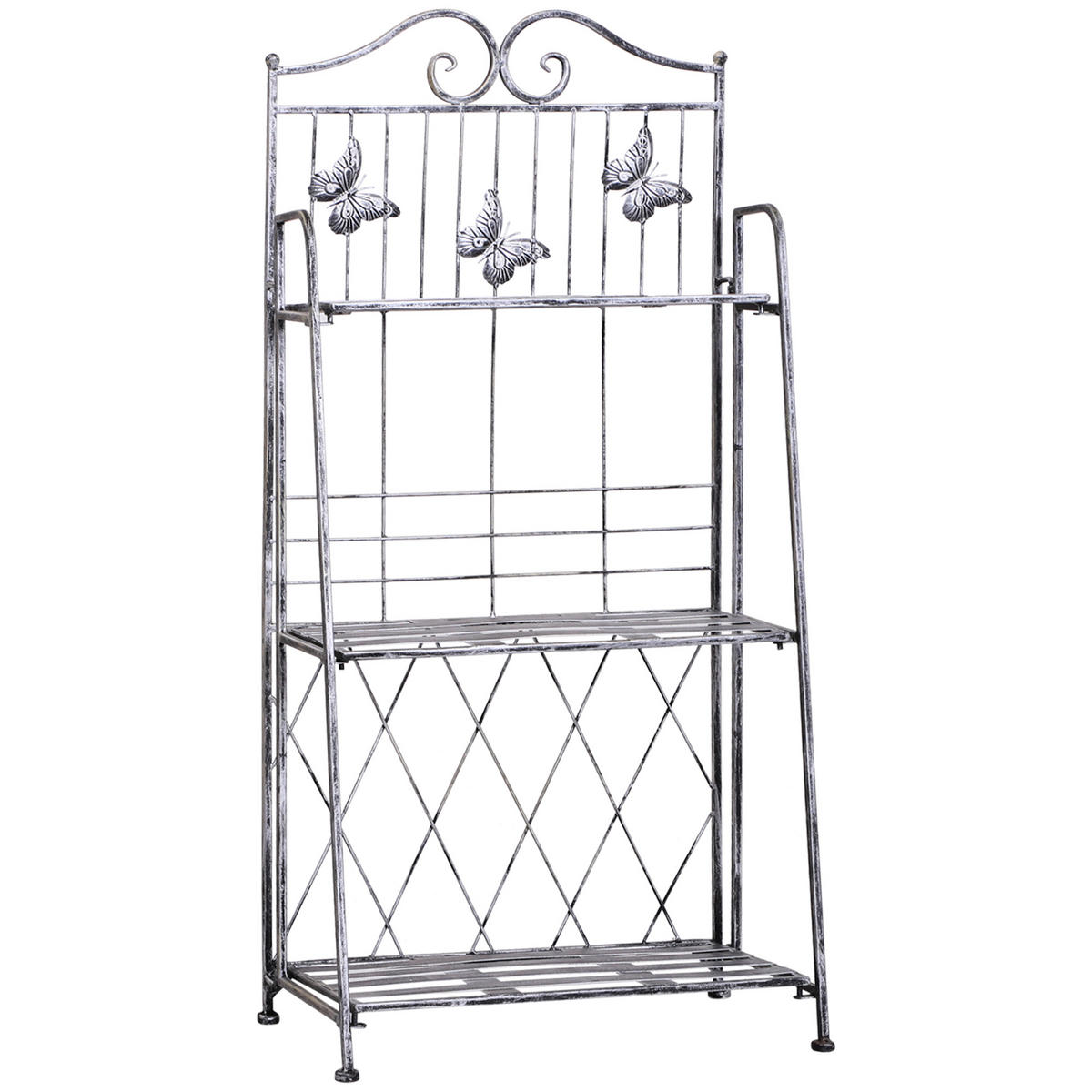 BLUMENTREPPE DE-05316 3 Etagen, klappbar, Schmetterlingsdesign Silbergrau - Grau, Metall (25/96/44cm) - ComfortXL
