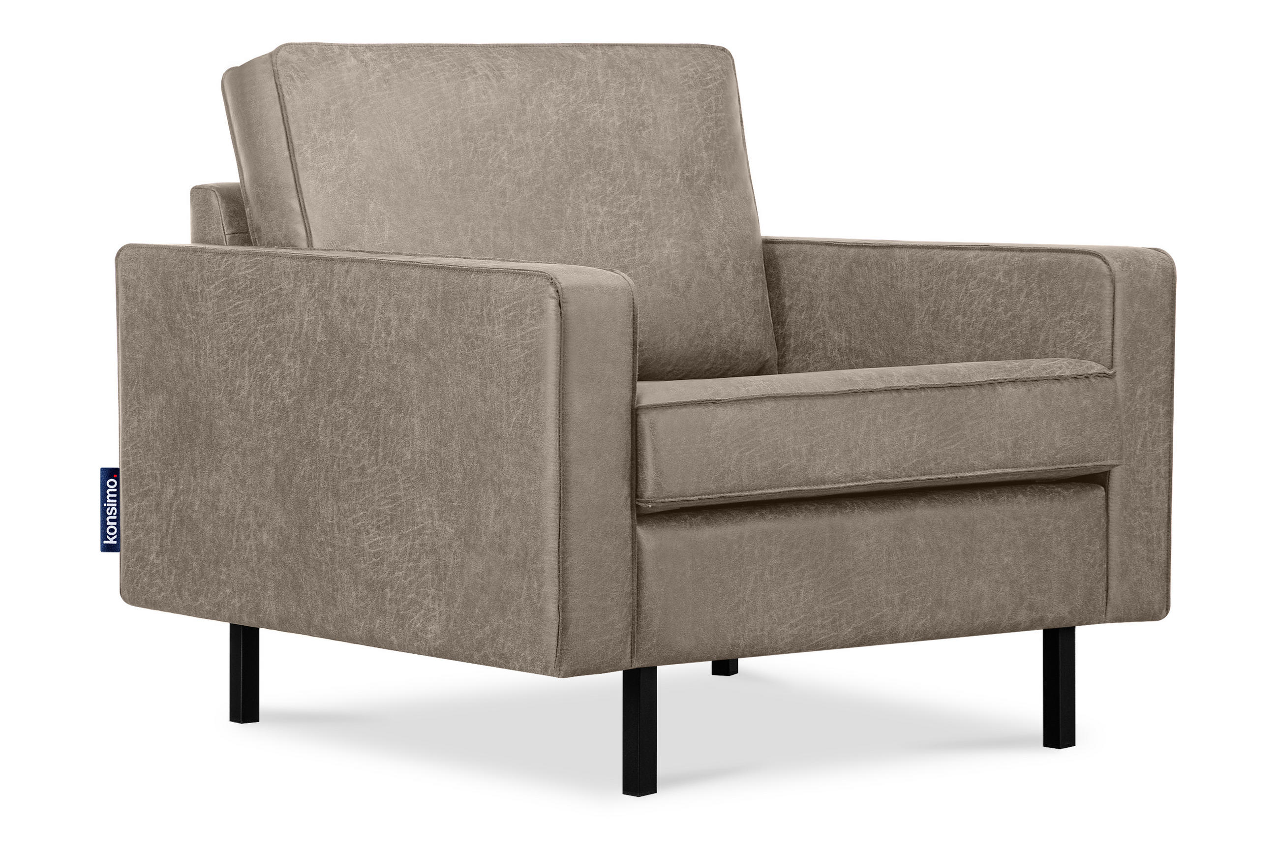 SESSEL INVIA mit Armlehnen auf hohen Metallbeinen vintage, Lederoptik-Stoff, Hellgrau - Hellgrau/Schwarz, Textil (98/87/98cm) - KONSIMO®