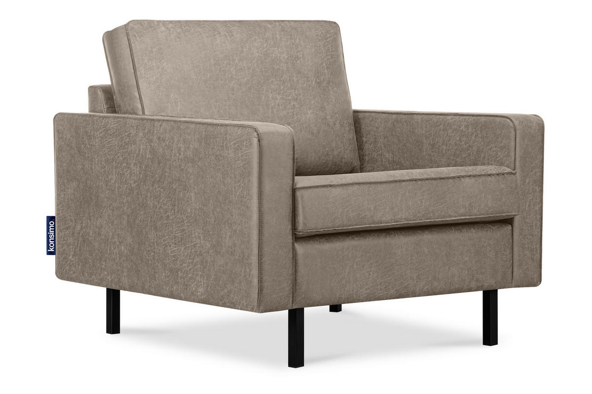 SESSEL INVIA mit Armlehnen auf hohen Metallbeinen vintage, Lederoptik-Stoff, Hellgrau - Hellgrau/Schwarz, Textil (98/87/98cm) - KONSIMO®