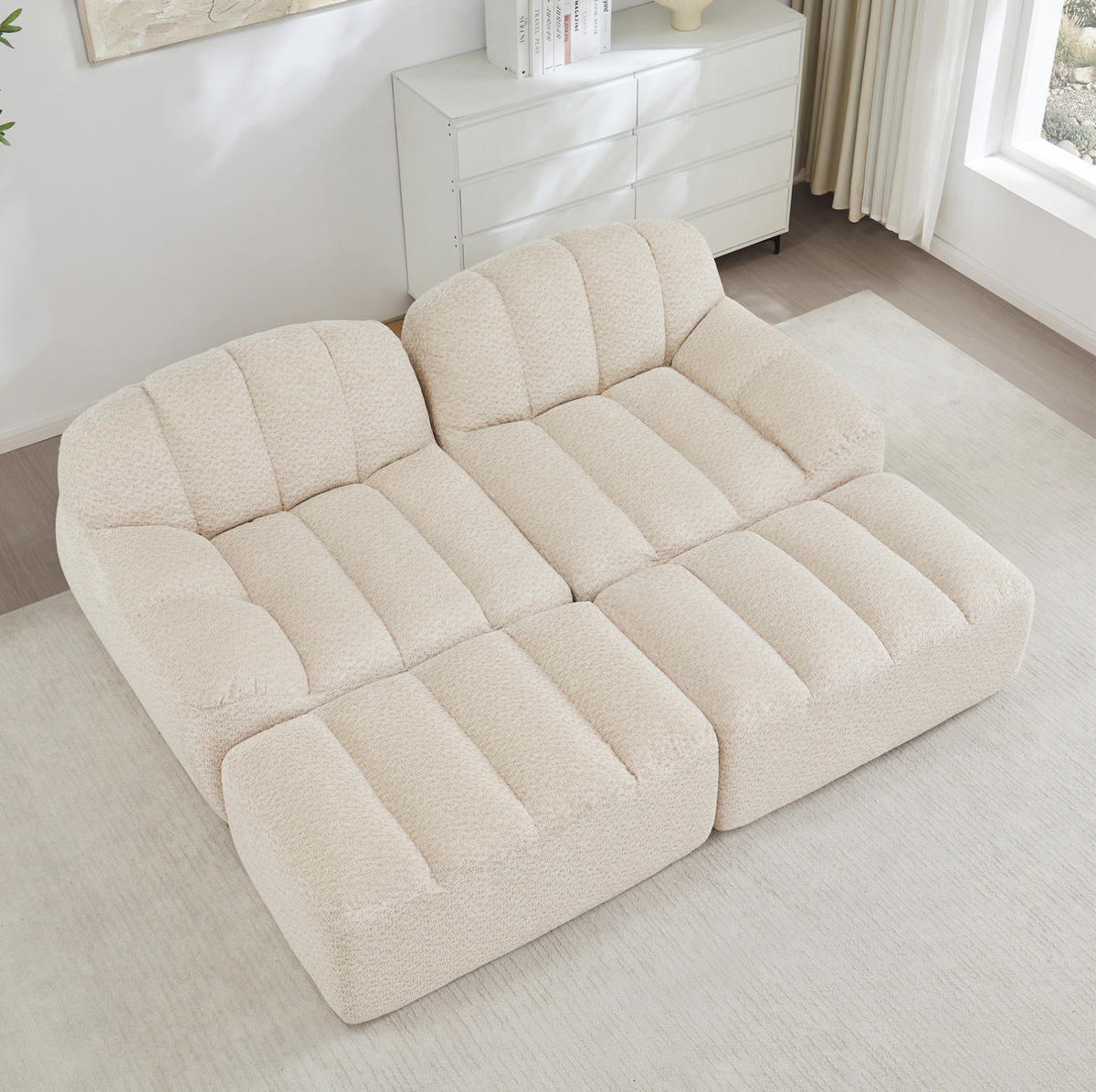 SOFA 210/165/79 cm in Beige-Weiß aus Granuliertem Fleece - Beige, Textil (165/79/210cm) - Flora Grace