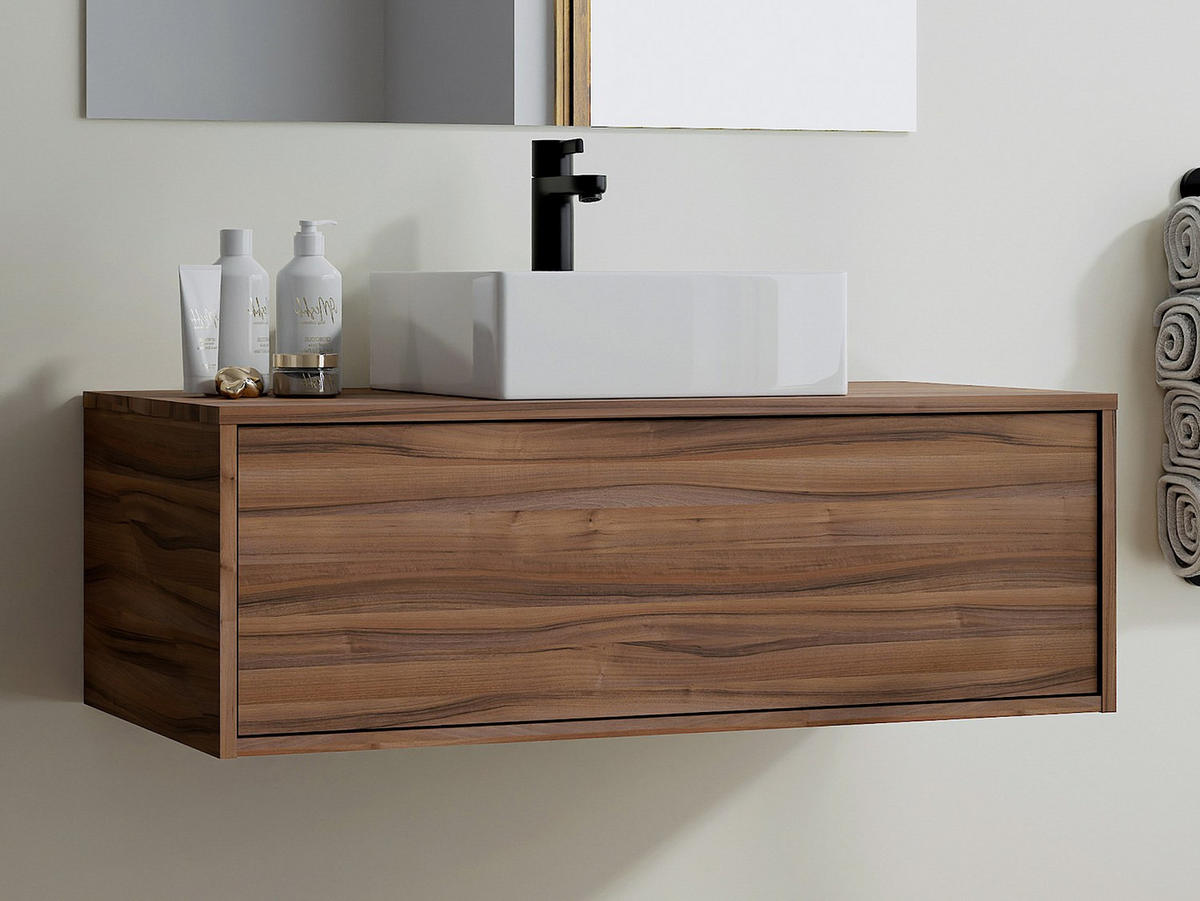 EINZELWASCHTISCH - 94 cm x 47 cm - Holz, Platte, Keramik - Naturfarben Dunkel - TEANA - Naturfarben, Keramik/Holz (94/32/47cm) - Vente-Unique
