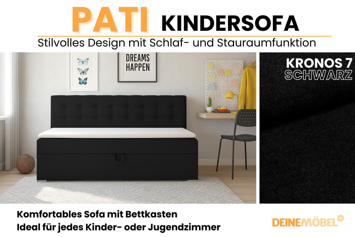 BOXBETT PATI 100/200 Schwarz mit Bonell-Federkernmatratze H3 - Schwarz, Holz/Holzwerkstoff (100/200cm) - Deine Möbel 24