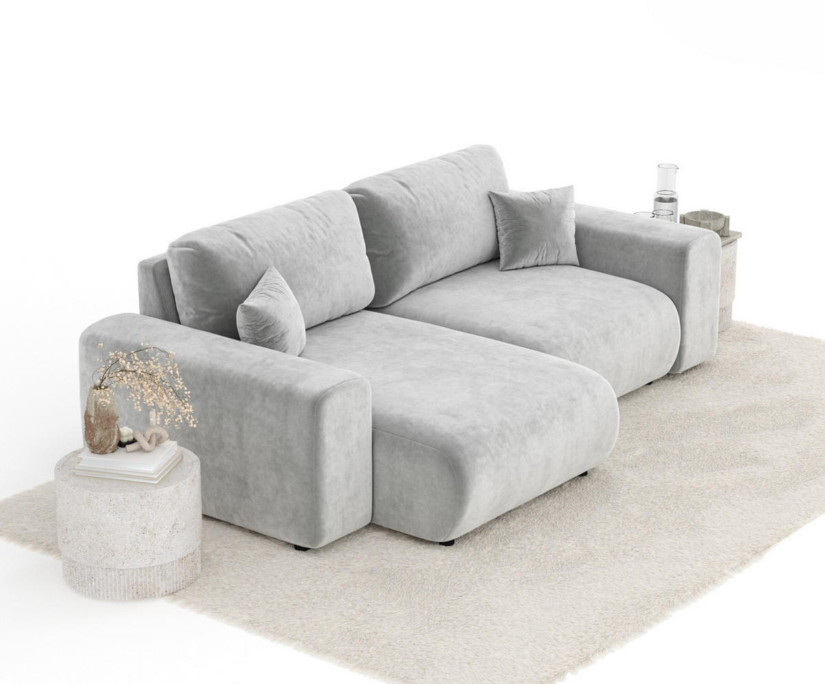 ECKSOFA Zanzibar Hellgrau Samtstoff - Hellgrau/Schwarz, Holz/Holzwerkstoff (237/144cm) - Maison de Reve