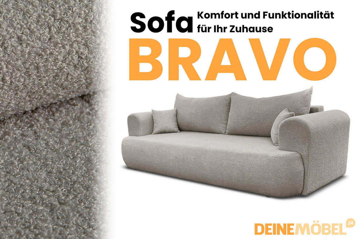 SCHLAFSOFA BRAVO 247/90 in Bouclé Grau-Beige - Graubraun, Holz/Holzwerkstoff (247/69/90cm) - Deine Möbel 24