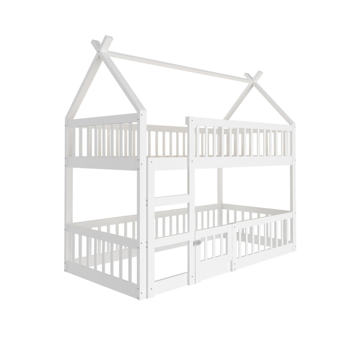 ETAGENBETT 90/200 cm mit Treppe und Sicherheitsumrandung, Weiß - Weiß, Holzwerkstoff (90/200cm) - Redom