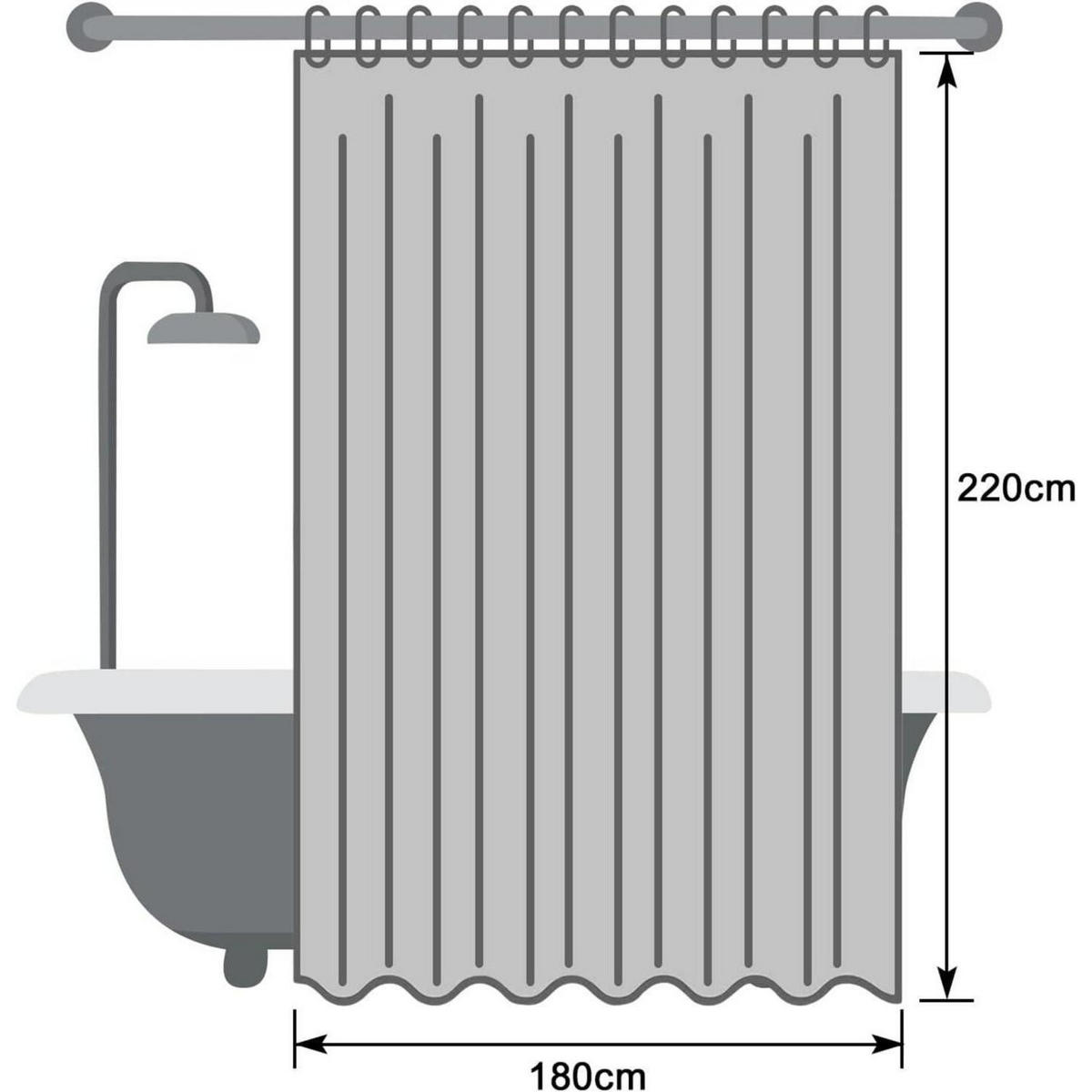 DUSCHVORHANG Textil 180 x 220 cm Weiß Wasserdicht - Weiß, Textil (180/220cm)