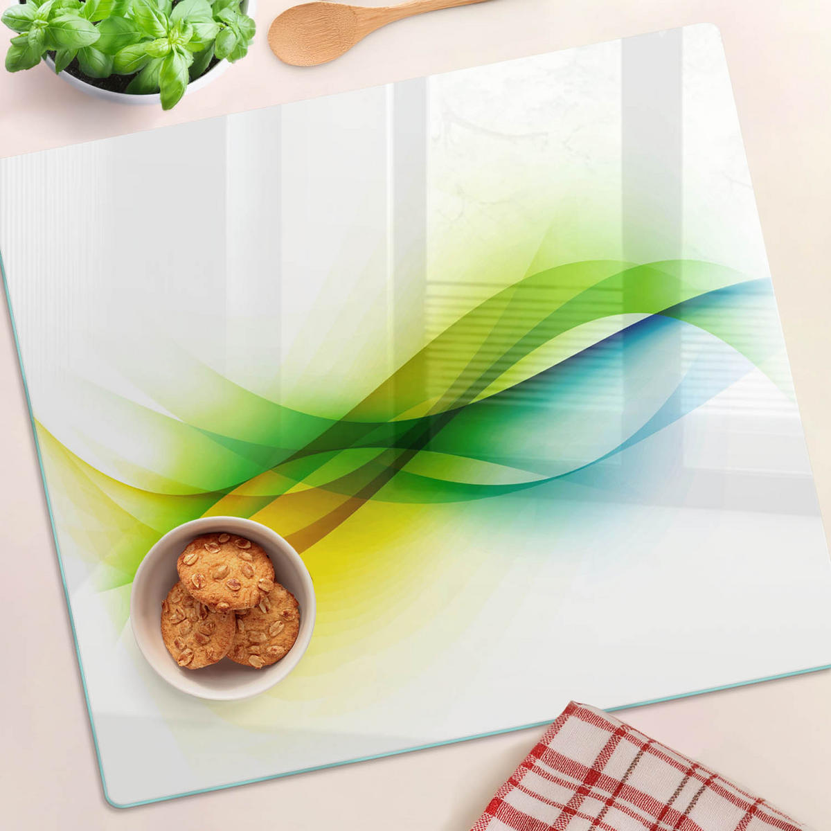 GLASPLATTE 60x52 cm Abstrakte Wellen - Multicolor, Glas (60/0.4/52cm) - TULUP