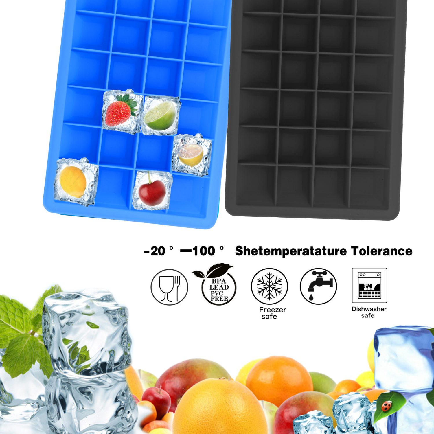 EISWÜRFELFORM 2er Set - Schwarz, Kunststoff (13/2.5/18cm) - Intirilife