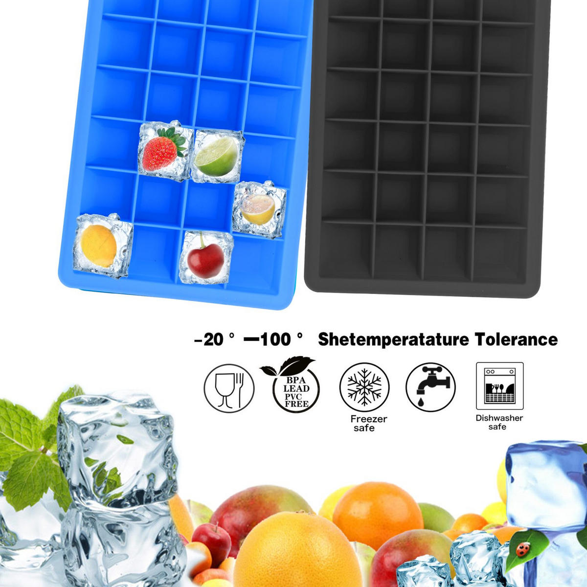 EISWÜRFELFORM 2er Set - Schwarz, Kunststoff (13/2.5/18cm) - Intirilife