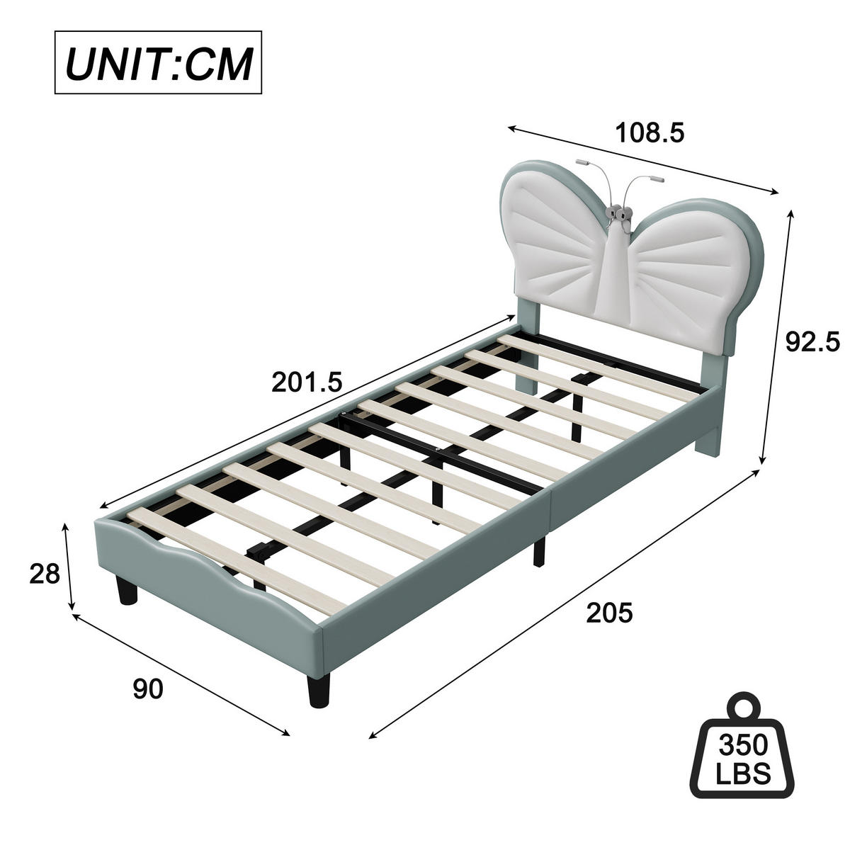 ČALÚNENÁ posteľ 90x200 cm PU LED detská posteľ - modrá, kov (90/200cm) - SHOPENTRA
