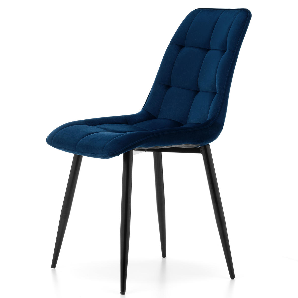 STUHL CHIC gespolsterter mit Steppung - marine blau - Samt Velours - Schwarz/Dunkelblau, Metall (50/88/47cm) - NEW HOME