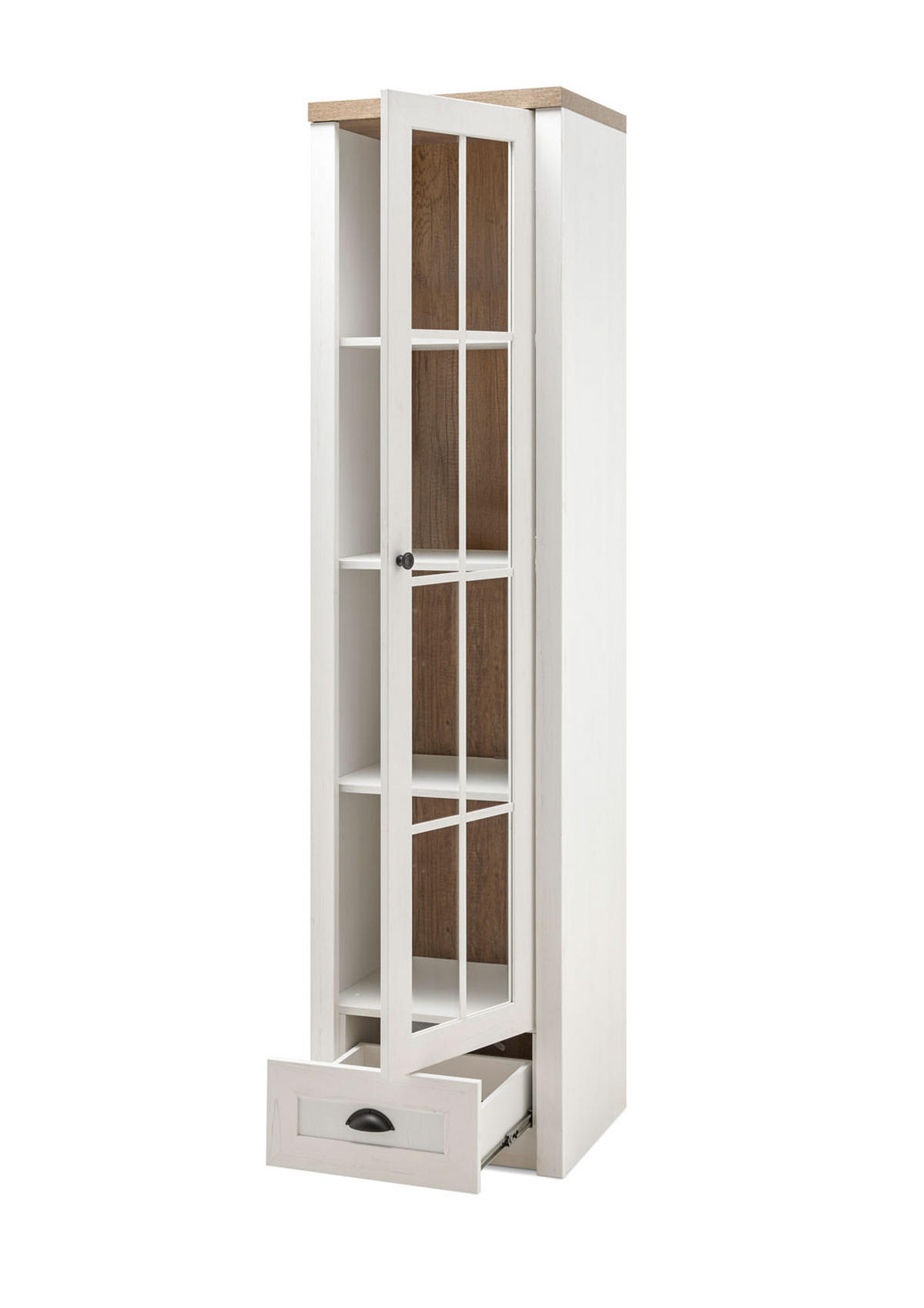 VITRINE Provence Pinie weiß, Eiche hell 50 / 43 / 198cm - Eichefarben/Weiß, Holzwerkstoff/Metall (50/198/43cm) - Feldmann-Wohnen