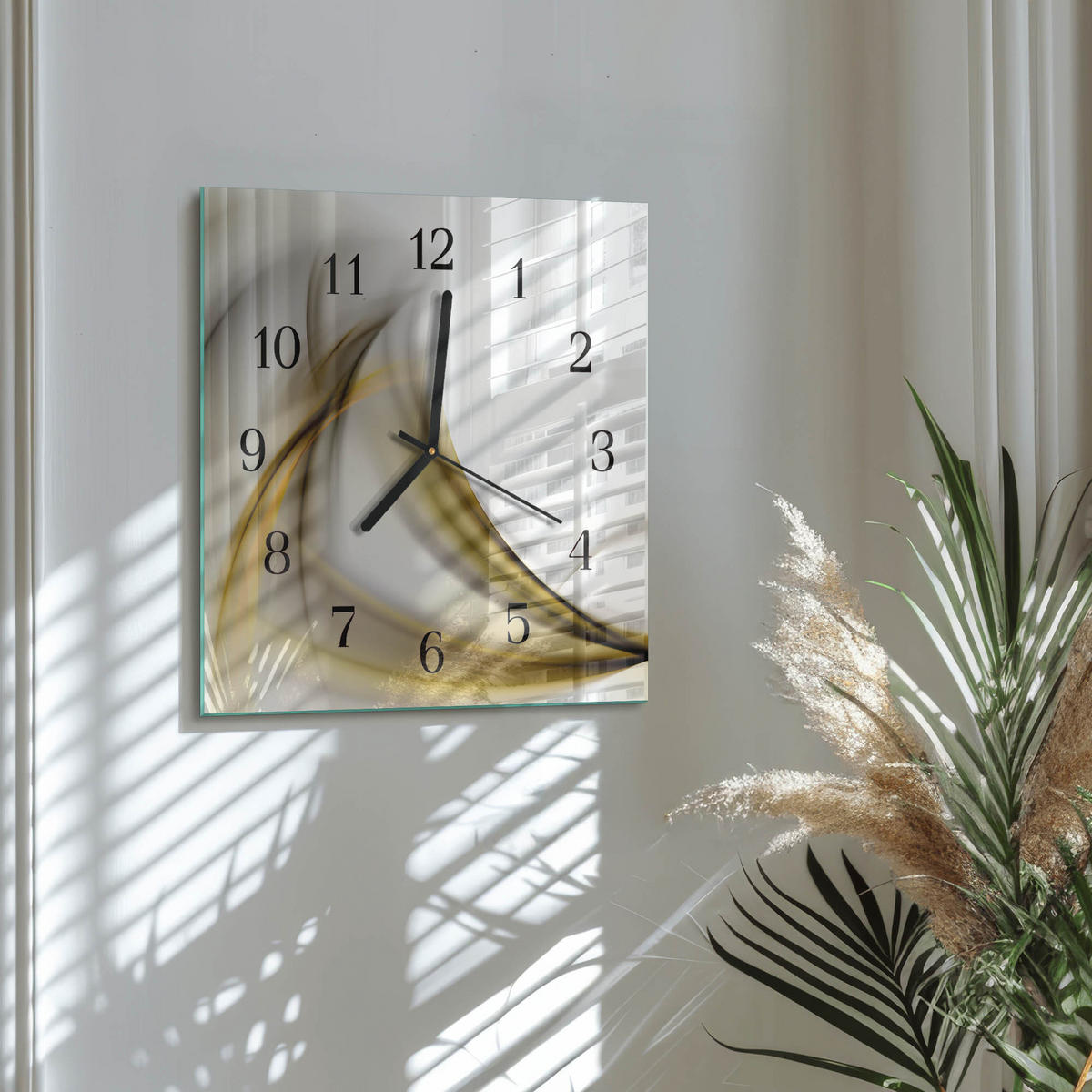 WANDUHR 30x30 cm - Abstrakte Linien - Gelb, Glas (30/30/0.4cm) - TULUP