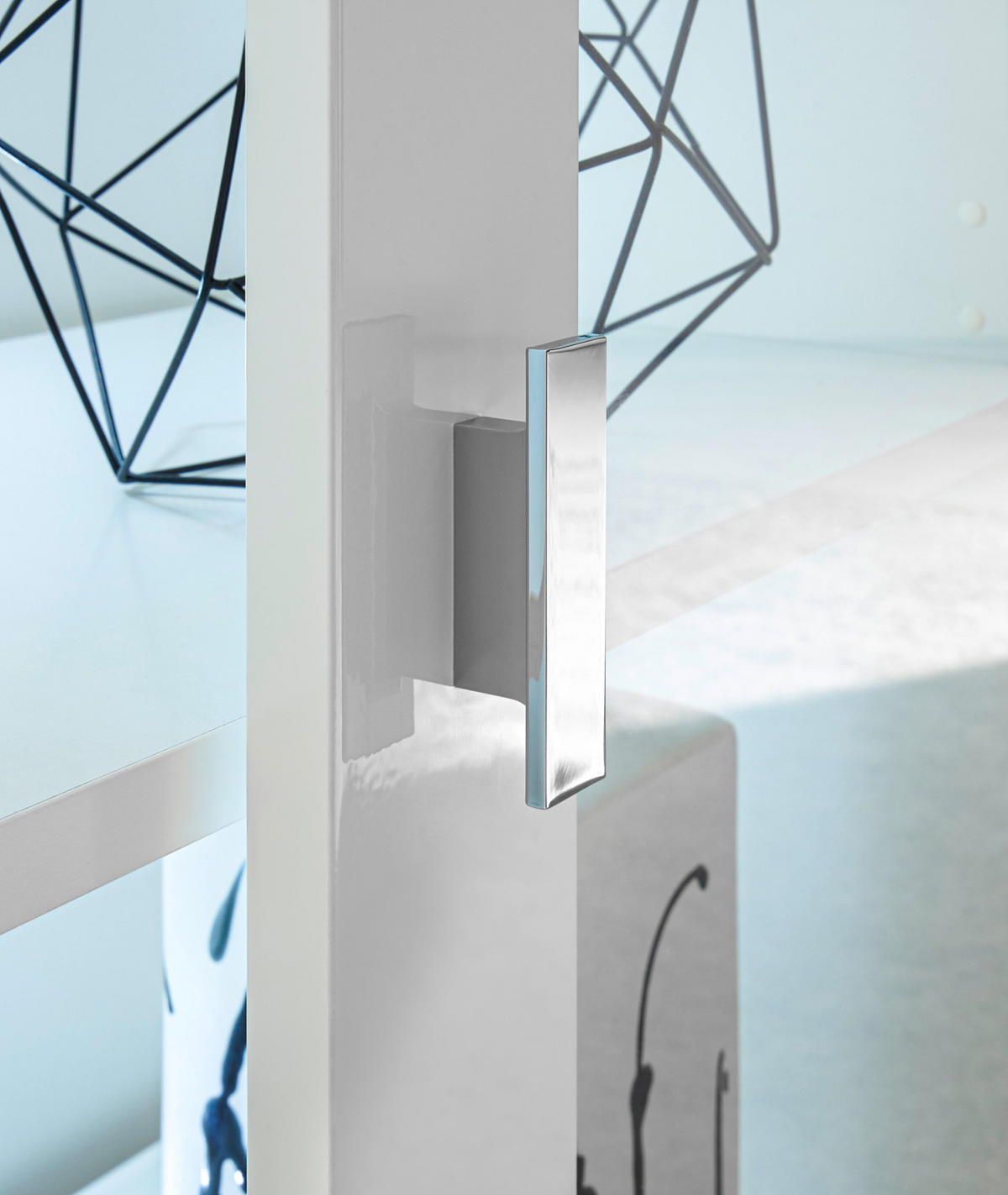 WOHNWAND weiß Hochglanz 3-teilig 309 x 201 cm, Wohnkombination mit Soft-Close - Chromfarben/Weiß Hochglanz, Glas/Holzwerkstoff (309/201/43cm) - Furn.Design