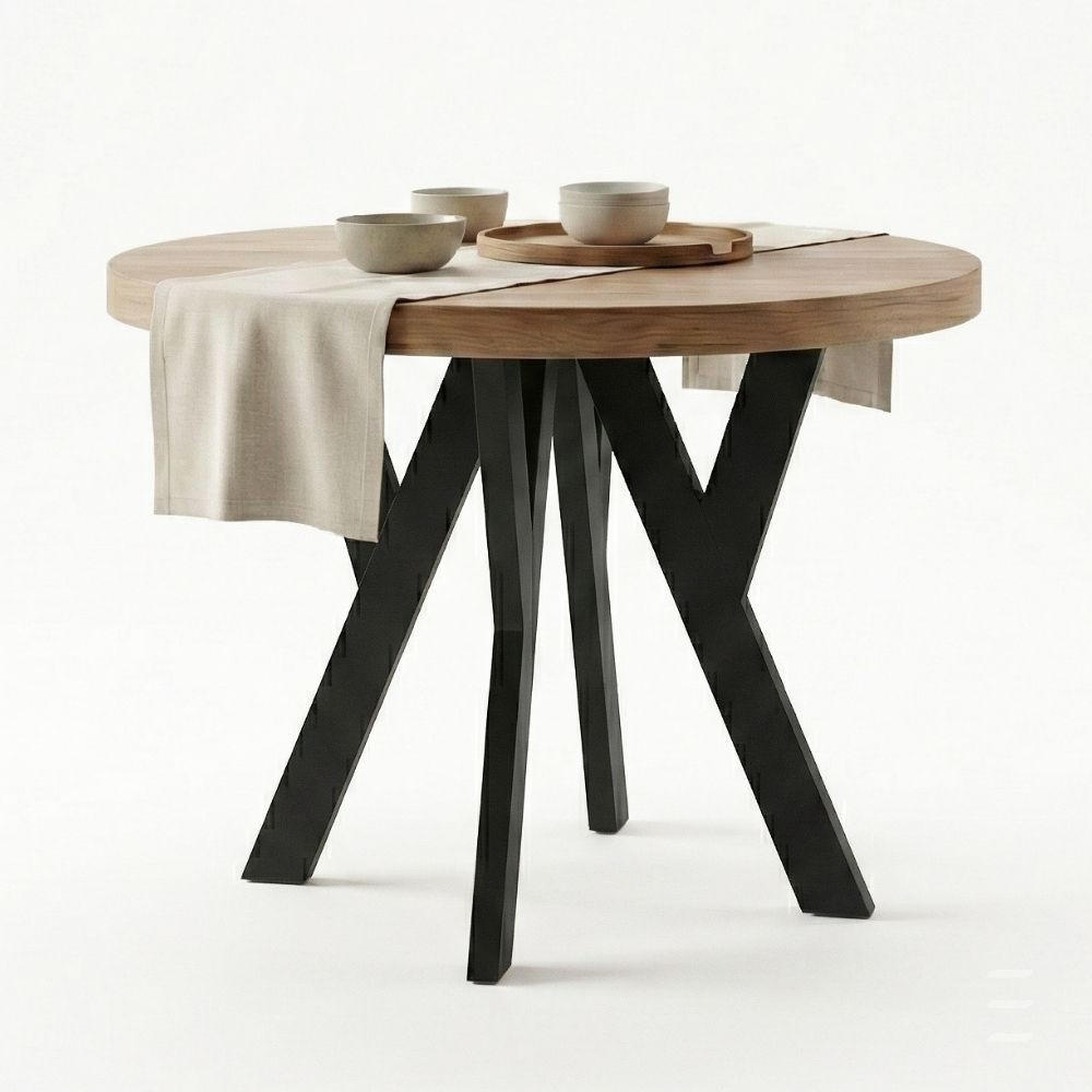 ESSTISCH Runder Ausziehbarer PERO 90/190, Eiche Craft Golden/Schwarz - Schwarz/Braun, Holz (190/90/77cm) - Dekori_Interiors