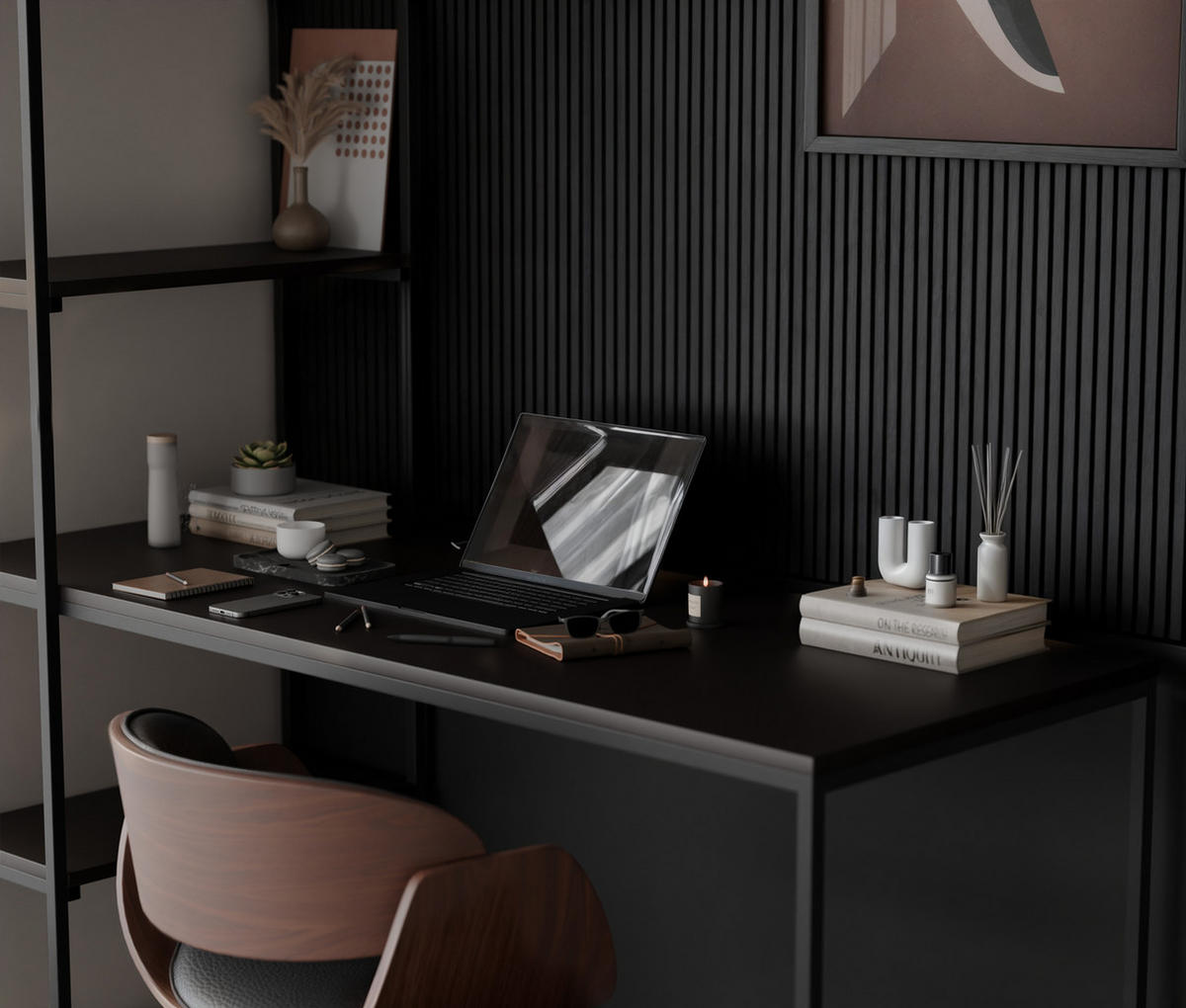 SCHREIBTISCH mit Seitenregal, Schwarz Mollet - Schwarz, Holzwerkstoff (152/60/160cm) - Idohome