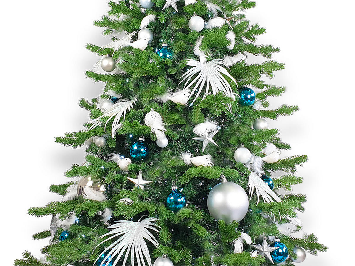 WEIHNACHTSBAUM künstlicher 500 cm, POLAR BLUE II, mit 215-teiligem Weihnachtsbaumschmuck, inkl. Metallständer und Aufbewahrungsbox - Blau/Silberfarben, Kunststoff/Metall (288/500cm) - LAALU