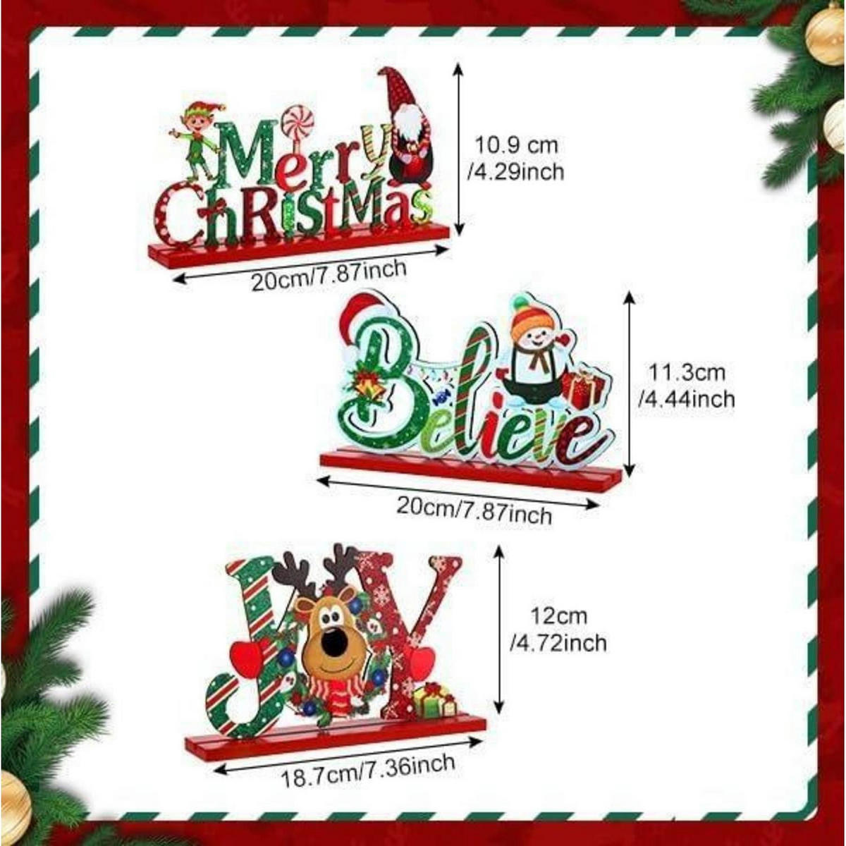 TISCHDEKORATION 3-teiliges Set Holz Weihnachten - Multicolor, Holz (20cm)