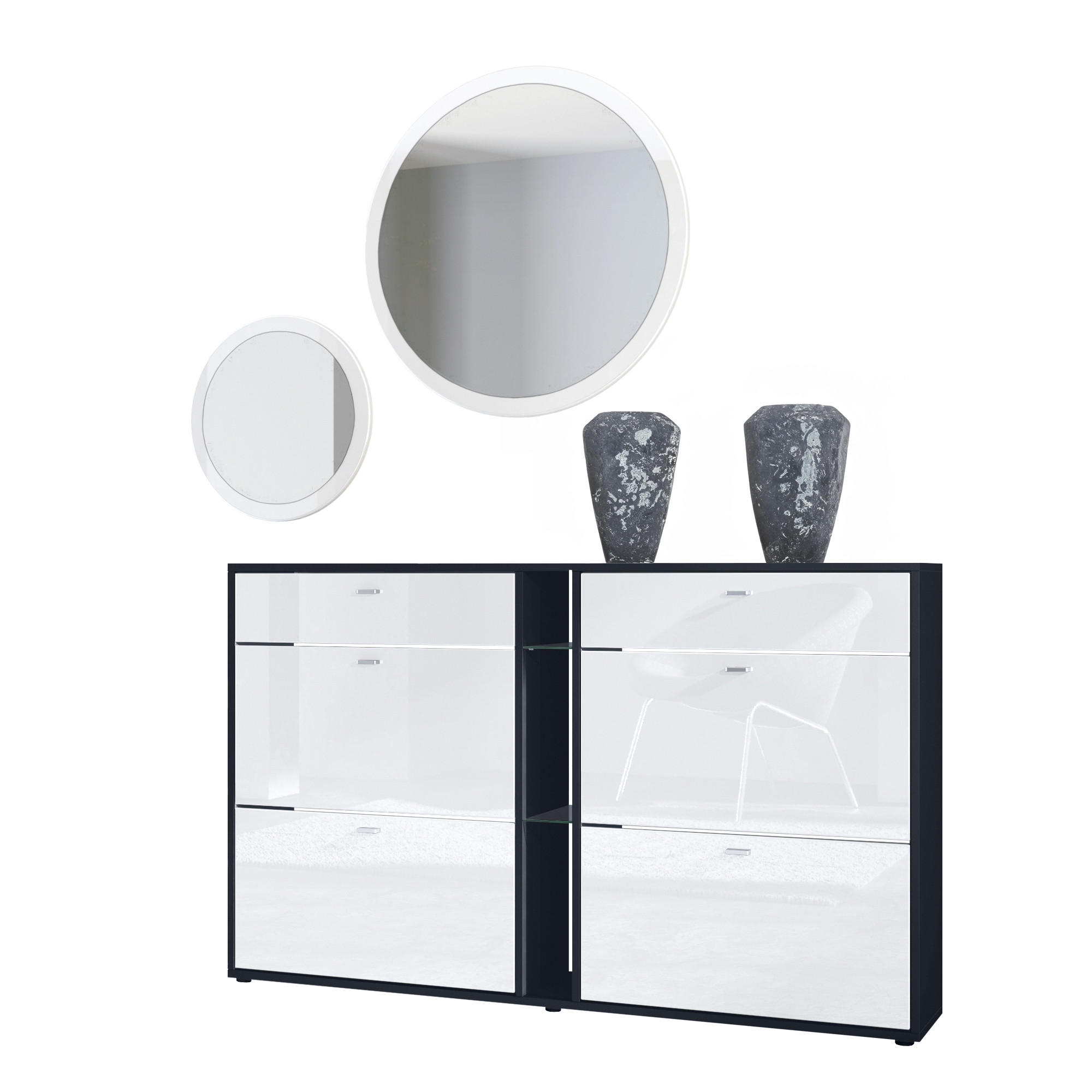 Vladon Garderobe Weiß Hochglanz 155.5x200x28 cm