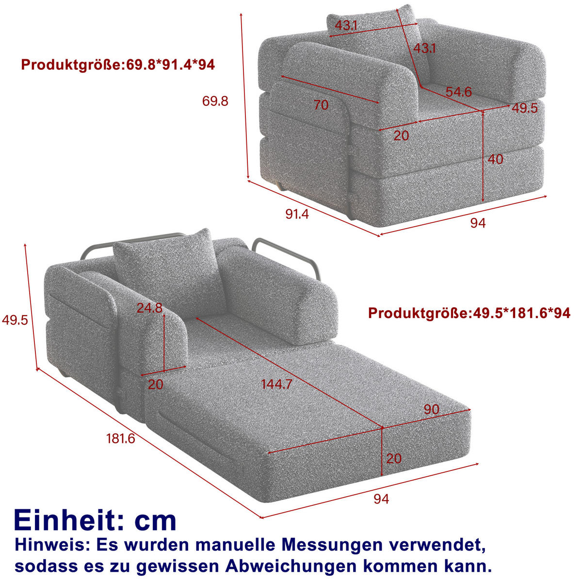 SCHLAFSOFA in Grün – 2-in-1 mit Armlehnenfach und Chenillebezug - Grün, Textil (94/49.5/181.6cm) - BEAOK