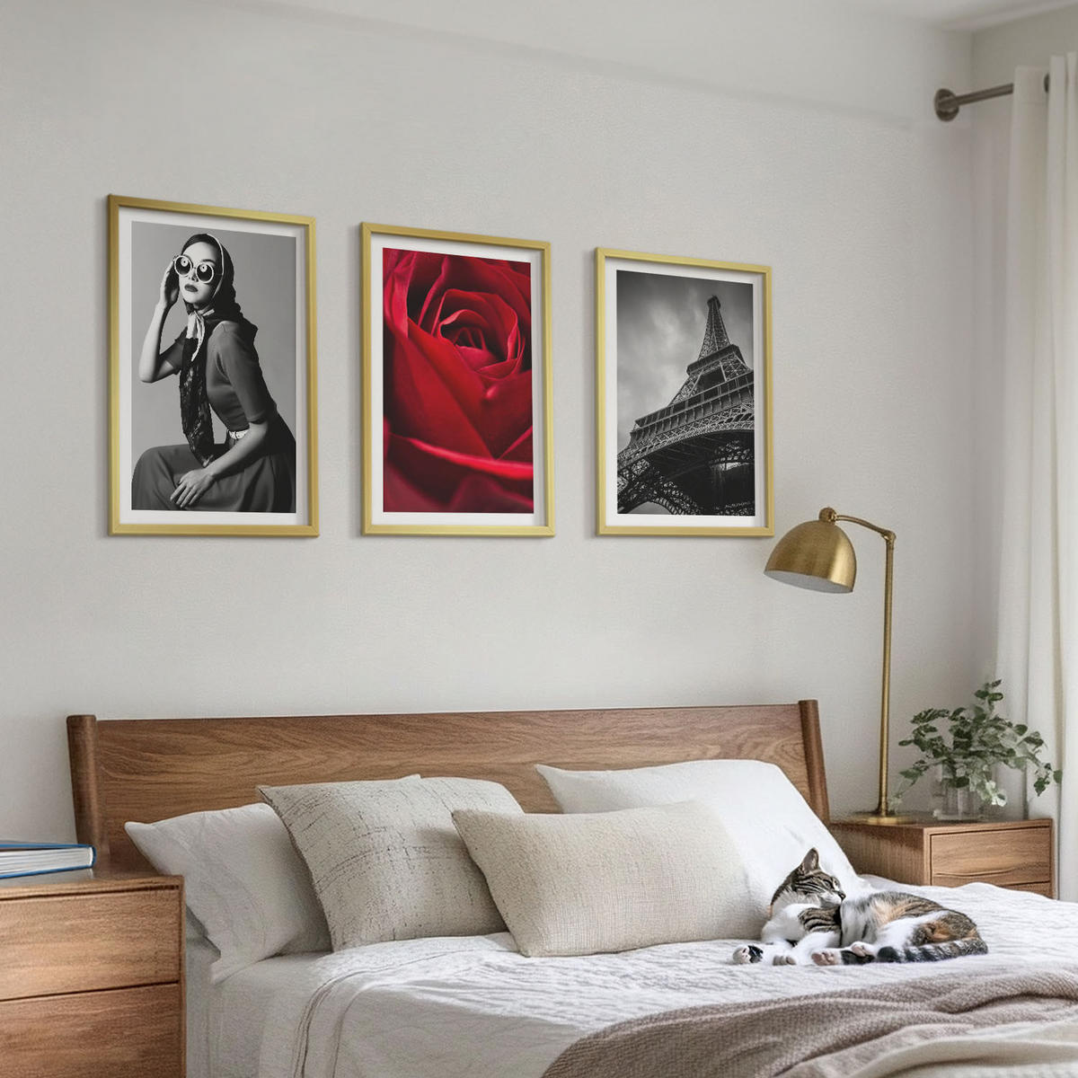 BILDER SET 3er Set - 40x60 cm Goldrahmen - Pariserin mit Eiffelturmbrille - Goldfarben, Kunststoff (40/60cm) - TULUP