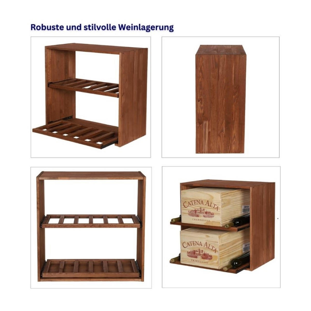 WEINREGAL Vincellar Mod 60x60x30 cm Modul Für 12 Flaschen Oder Weinkisten mit Ausziehbaren Ebenen Massives Kiefernholz Braun Geölt - Braun, Holz (60/60/30cm) - PROREGAL