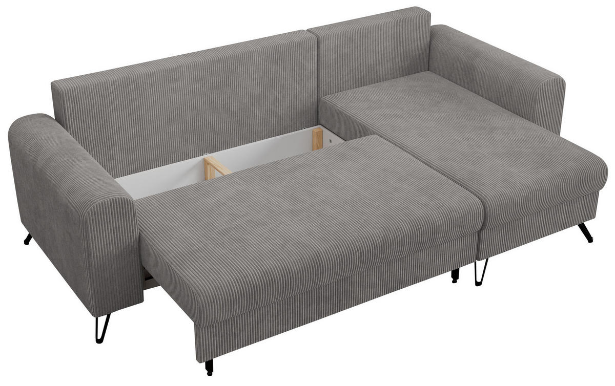 ECKSOFA Hugo Cord Hellgrau - Hellgrau/Schwarz, Textil/Metall (242/140cm) - MKS