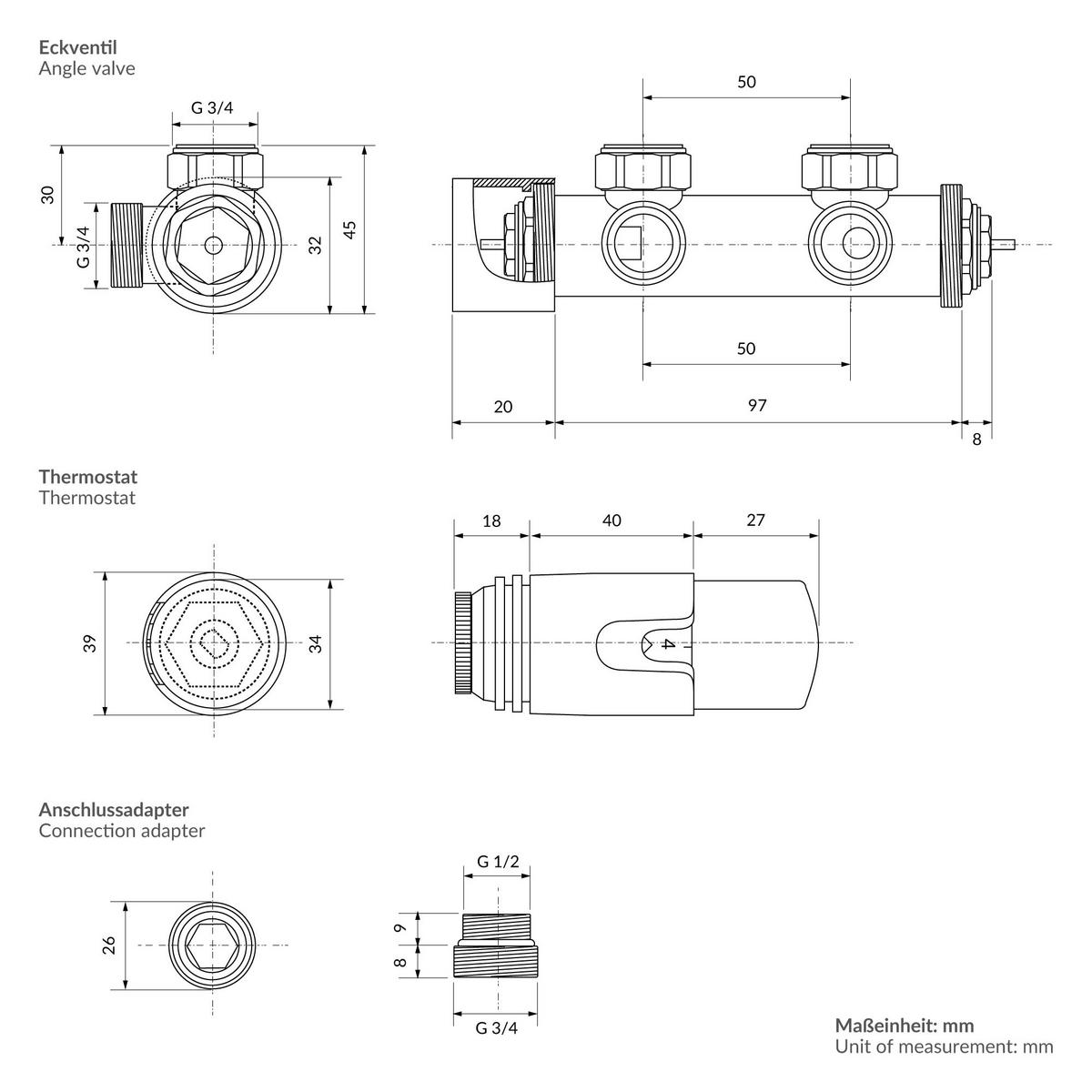 ANSCHLUSSGARNITUR Badheizkörper Schwarz - Schwarz, Metall - LuxeBath