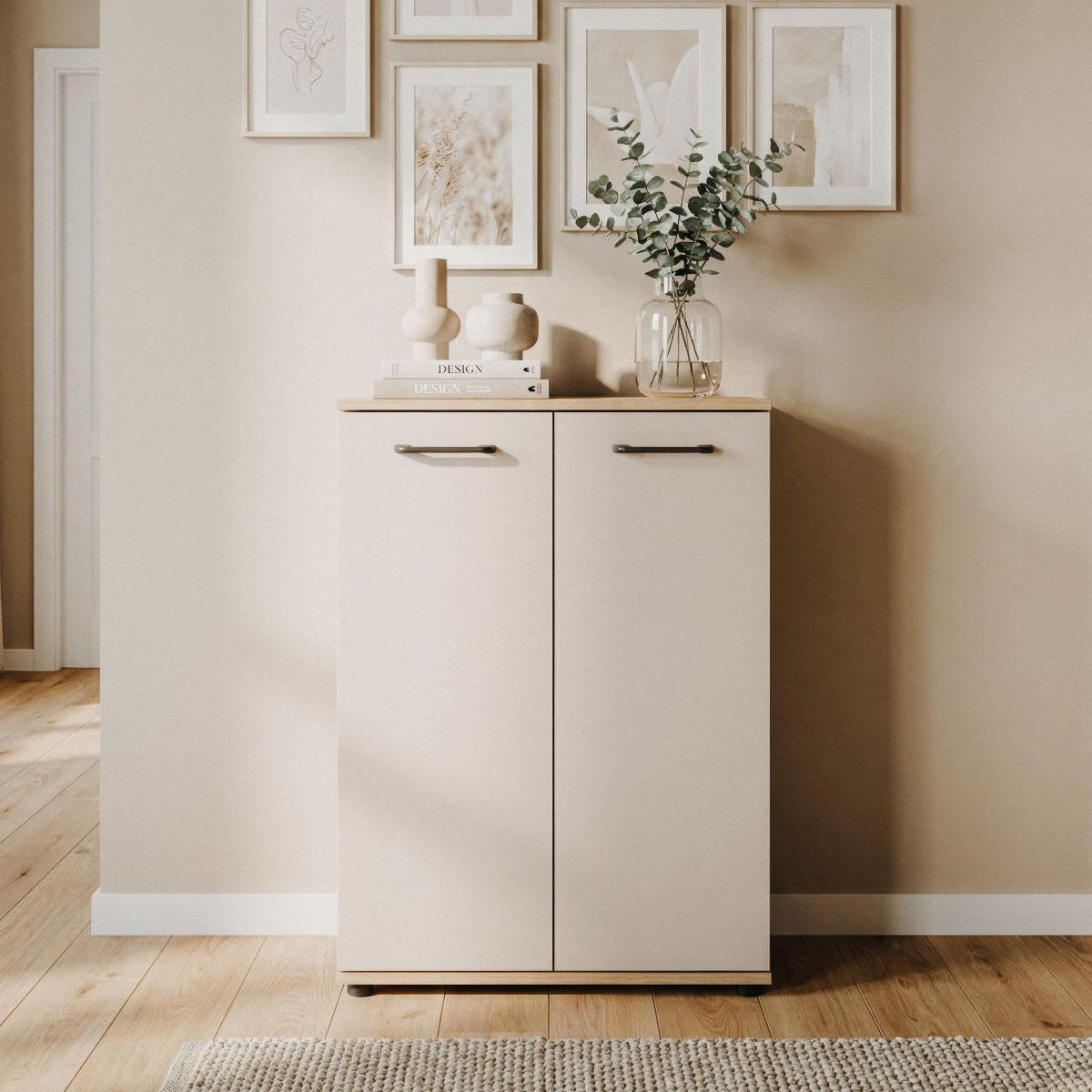 SIDEBOARD 2 Türen Eicheneffekt und Kaschmir 35/85,5/60 cm - Eschefarben, Holzwerkstoff (35/85.5/39.5cm) - Calicosy