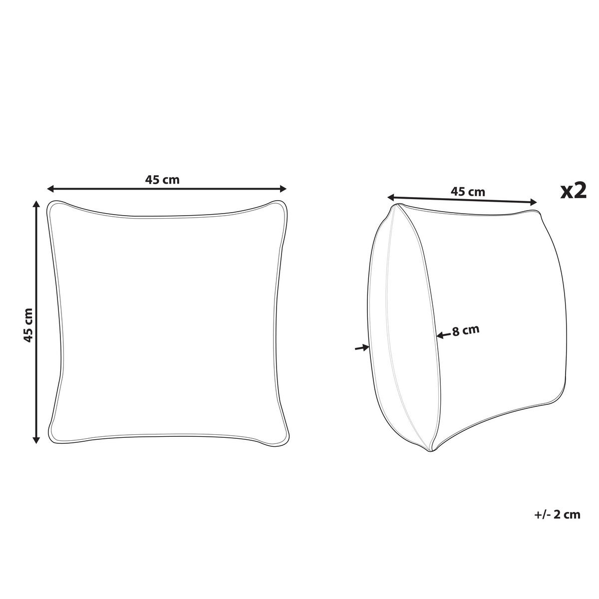 DEKOKISSEN 2er-Set Cremeweiß 45/45 cm Palmier - Blau/Gelb, Textil (45/45cm) - Beliani