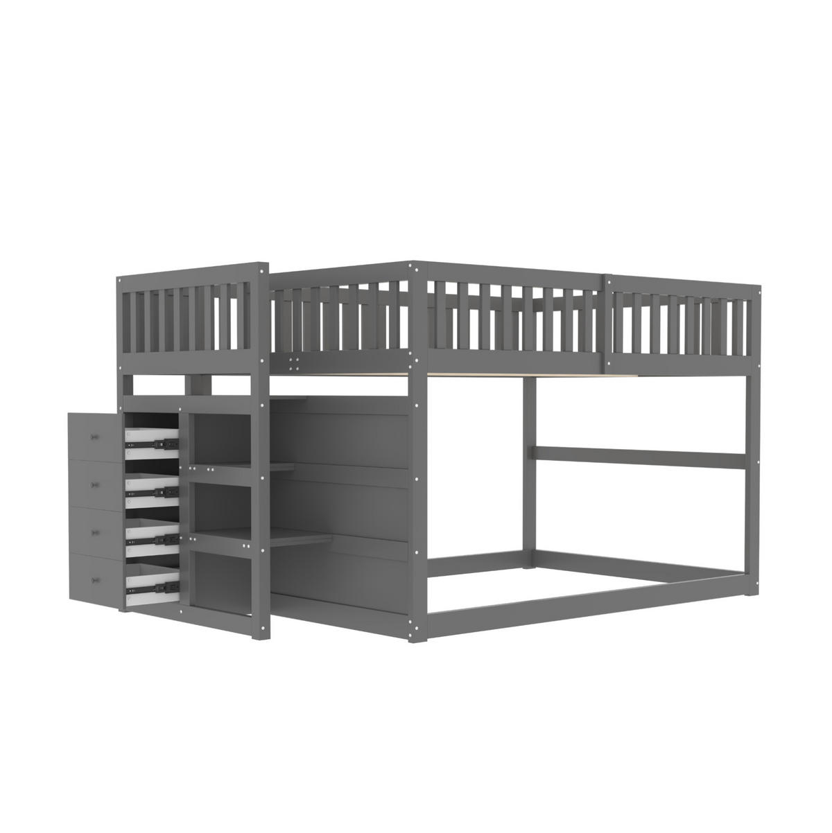 ETAGENBETT 140/200 cm Grau mit Treppe und 4 Schubladen aus Holz - Grau, Holz (140/200cm) - MIVRAY