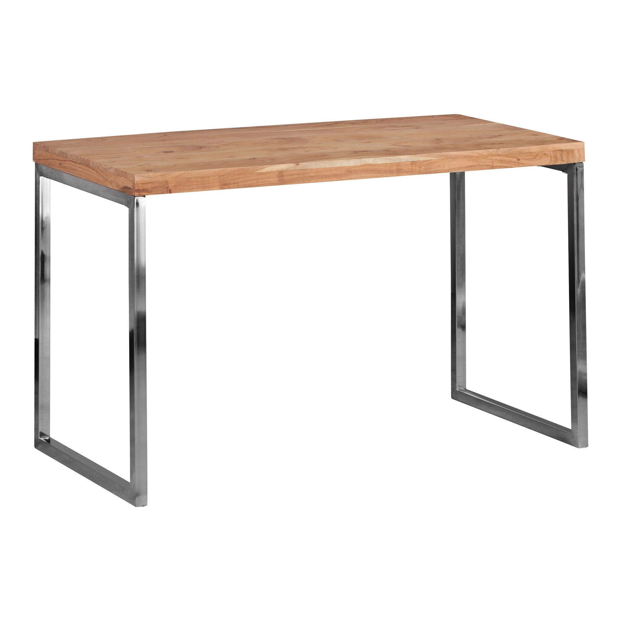 SCHREIBTISCH Massivholz Metallbeine Landhausstil GUNA, Akazie 60x120x76 cm - Silberfarben/Akaziefarben, Holz/Metall (120/60/76cm) - KADIMA DESIGN