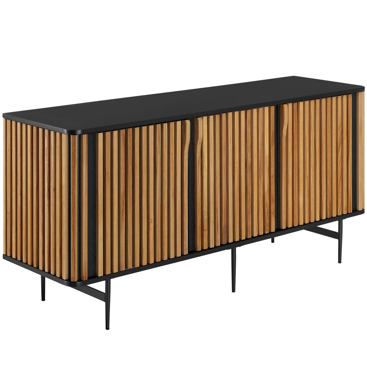 SIDEBOARD Lineo,156 x 45,5 x 74 cm, höhenverstellbare Füße,schwarz/braun - Schwarz/Braun, Holz (156/74/45.5cm) - tectake