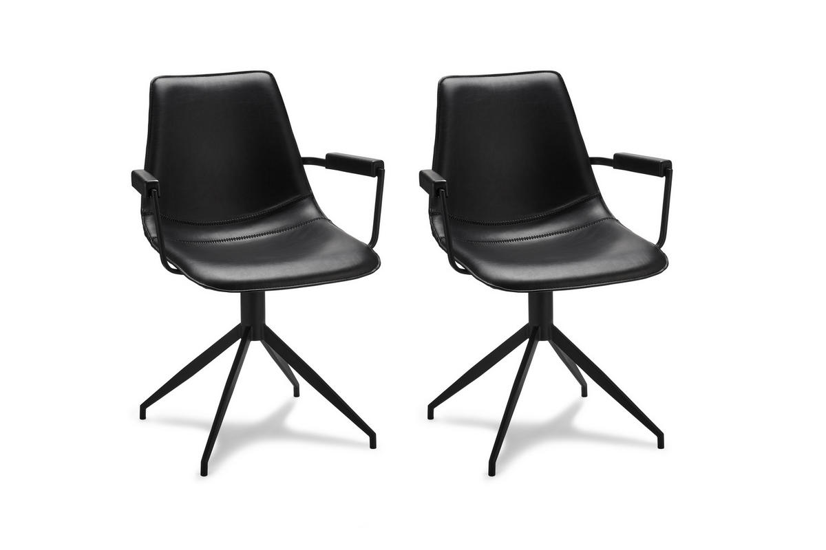 ARMLEHNSTUHL 2er-Set schwarz - Schwarz, Leder/Textil (59/85/57cm) - ebuy24