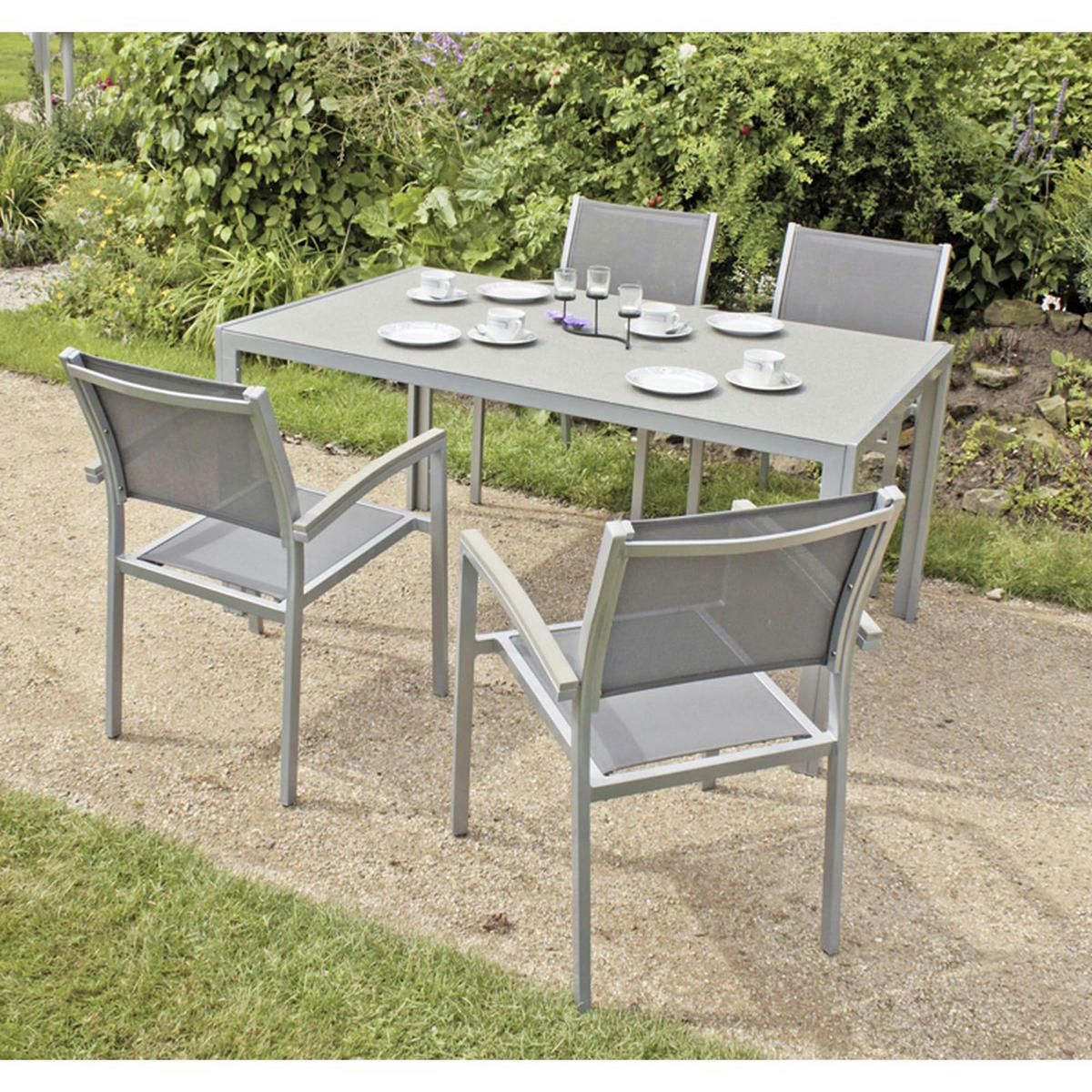 GARTEN-SITZGRUPPE Julia 5-teilig Gartenmöbel-Set - Grau, Kunststoff - DELUKE