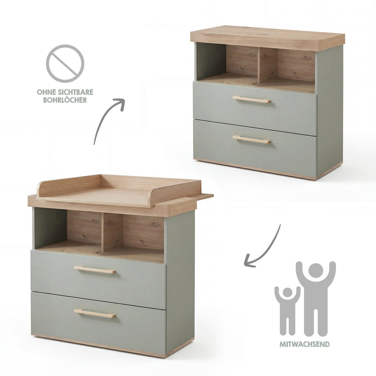 WICKELKOMMODE Jimmy Salbei - Salbeigrün, Holzwerkstoff (110/103/79cm) - Roba