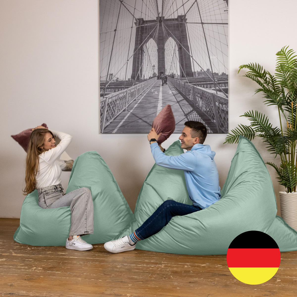 SITZSACK XXL Caree minzgrün, 140x180cm groß für Outdoor - Mintgrün, Textil (180/140/30cm) - Bruni