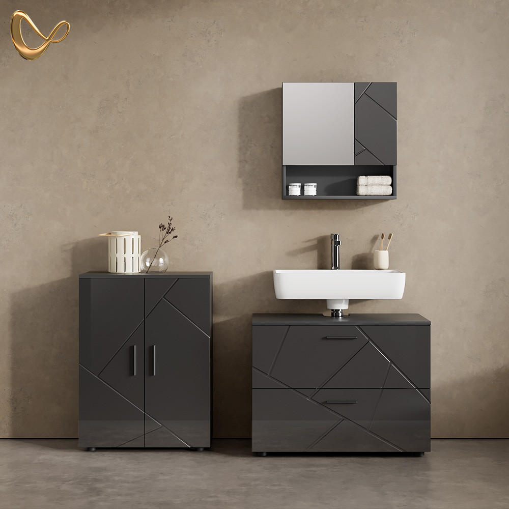 Livinity® MIDISCHRANK Schwarz Hochglanz 60cm × 30cm × 81cm