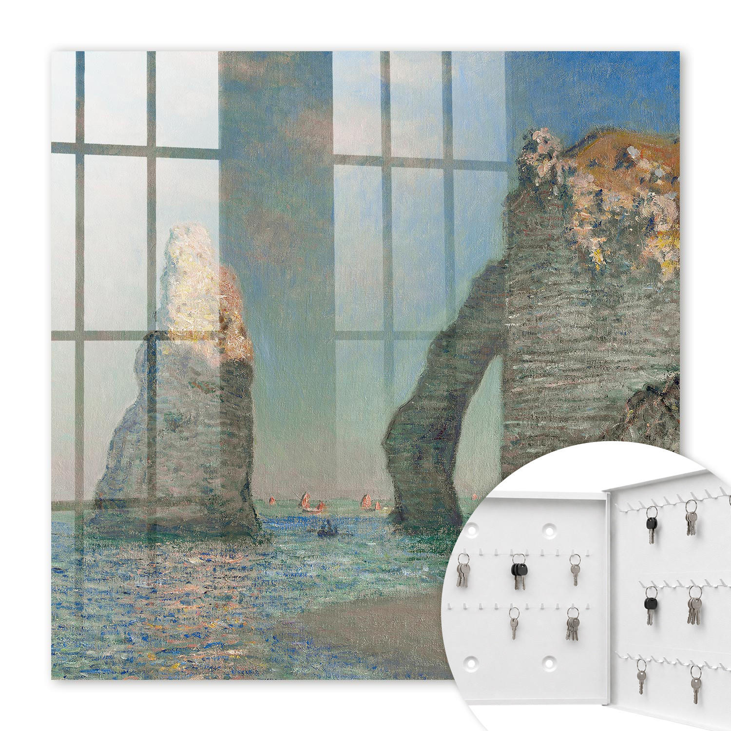 SCHLÜSSELBOX Weiß 30x30 cm – Türöffnung nach rechts - Meeresklippen - Blau, Metall (30/30/5cm) - TULUP