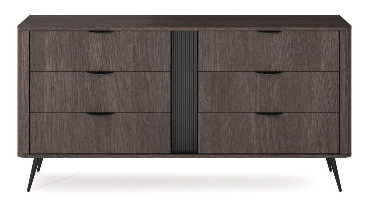 KOMMODE mit Schubladen Estera 163 cm, Braun, Eiche Dunin - Eichefarben/Schwarz, Holz/Metall (163/81/38cm) - Emporius