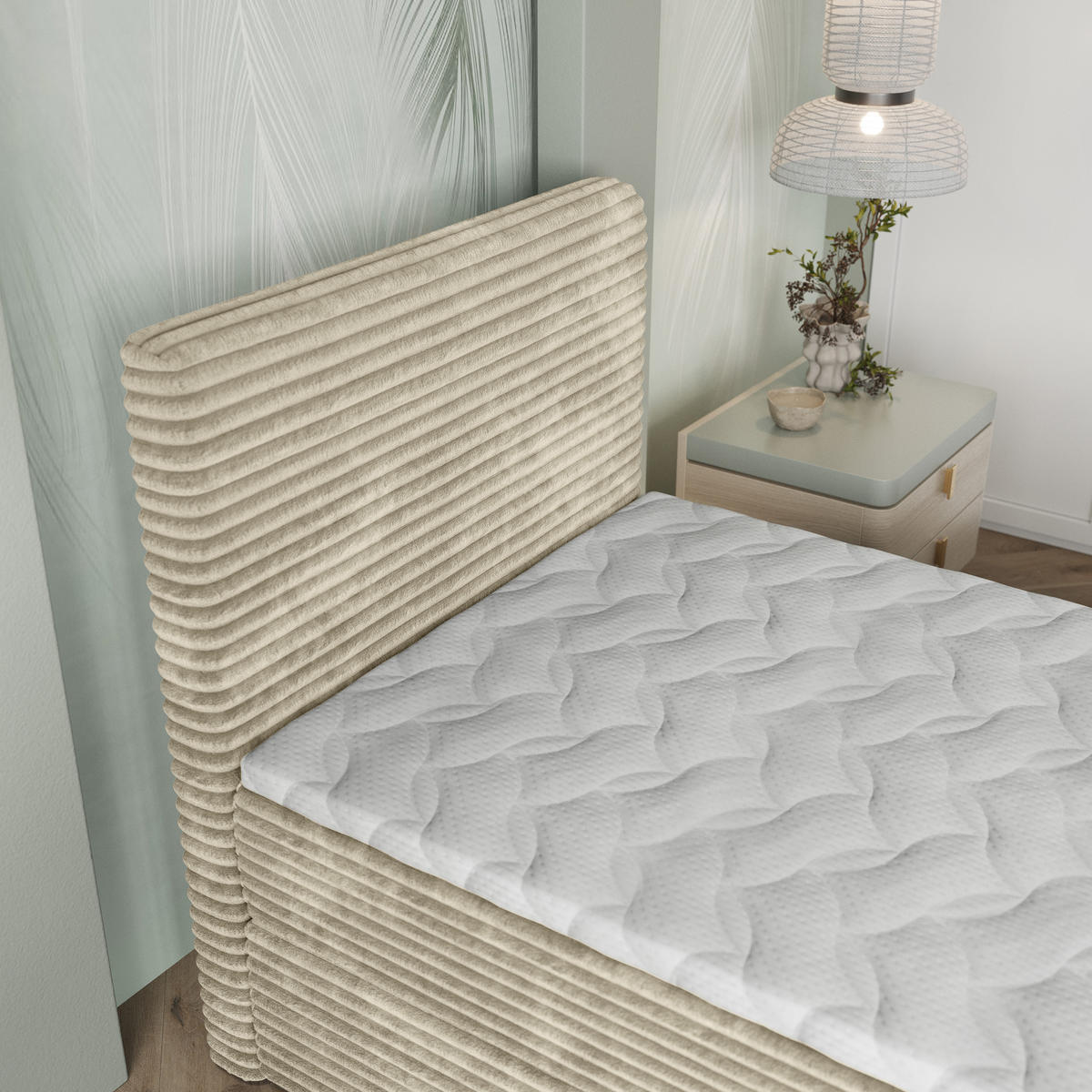 BOXBETT PISA 80 80x200 cm mit Matratze und Topper, H2+H3 - Creme - Creme, Holz (80/200cm) - MASSENO