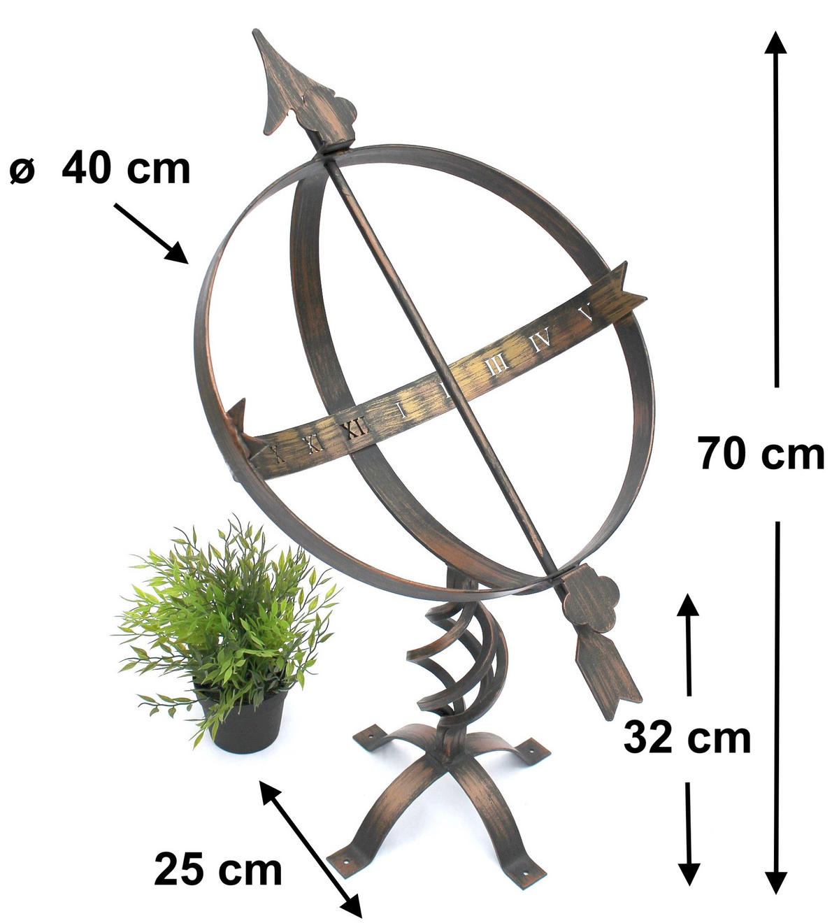 SONNENUHR Garten Metall Patina Wetterfest 70 cm - Weiß, Metall (50/70/40cm) - DanDiBo