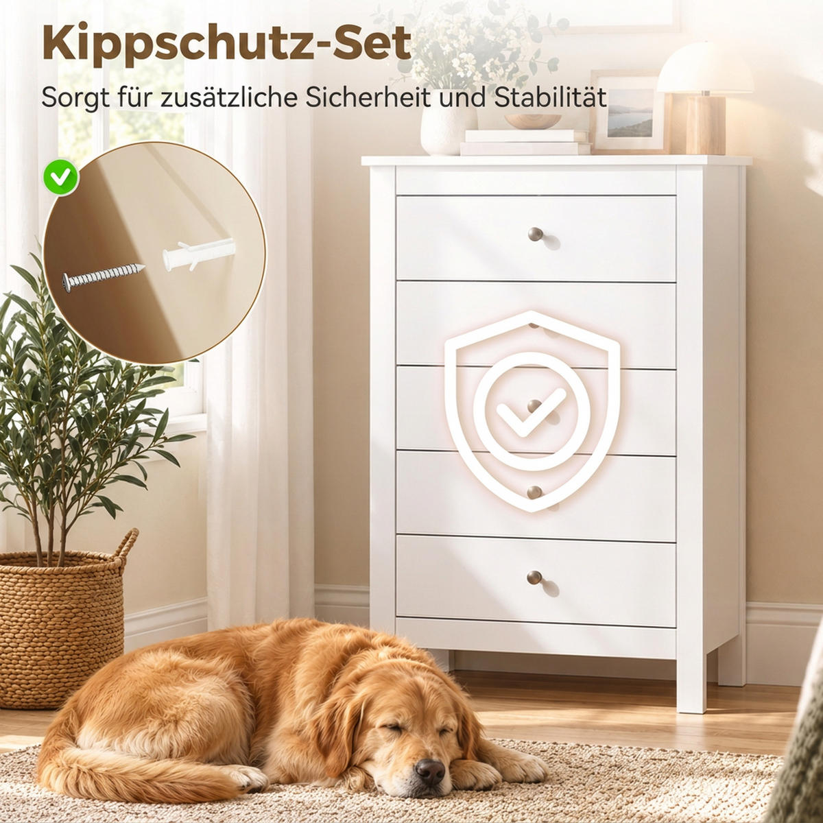 KOMMODE MDF Weiß - Weiß/Nickelfarben, Holzwerkstoff/Kunststoff (39.5/95.3/60cm) - HOMCOM