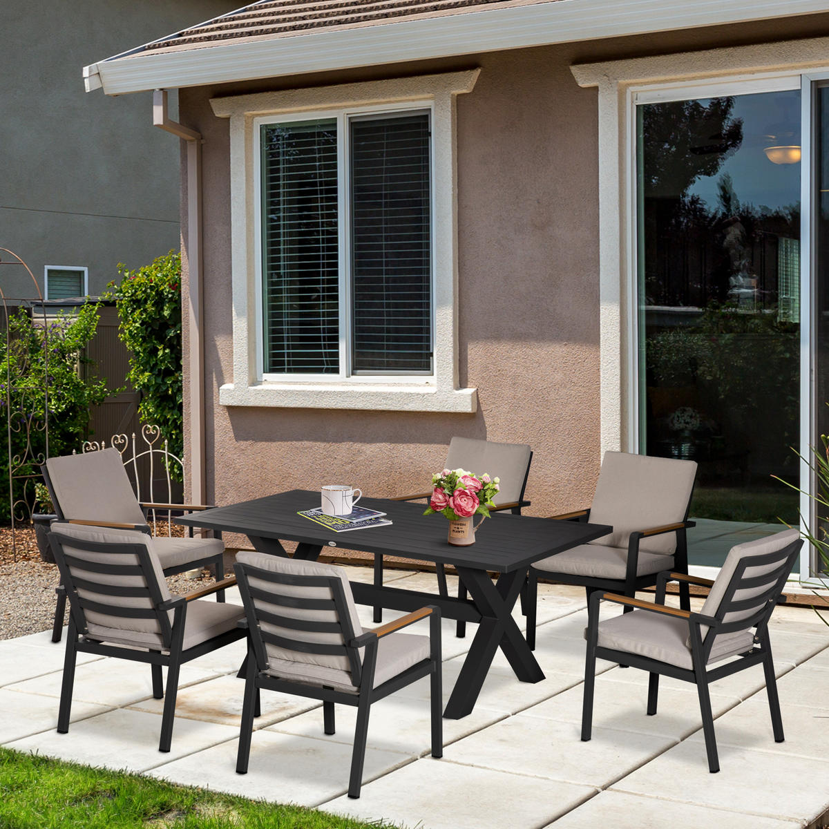 GARTENMÖBEL-SET DE-09658 Schwarz + Grau - Grau, Metall - ComfortXL