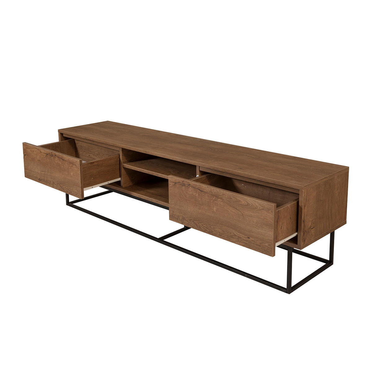 TV-MÖBEL 2 Nischen 2 Schubladen Nussbaum Dekor L180 cm - Rodez - Nussbaumfarben, Holzwerkstoff (40/50/180cm) - Calicosy