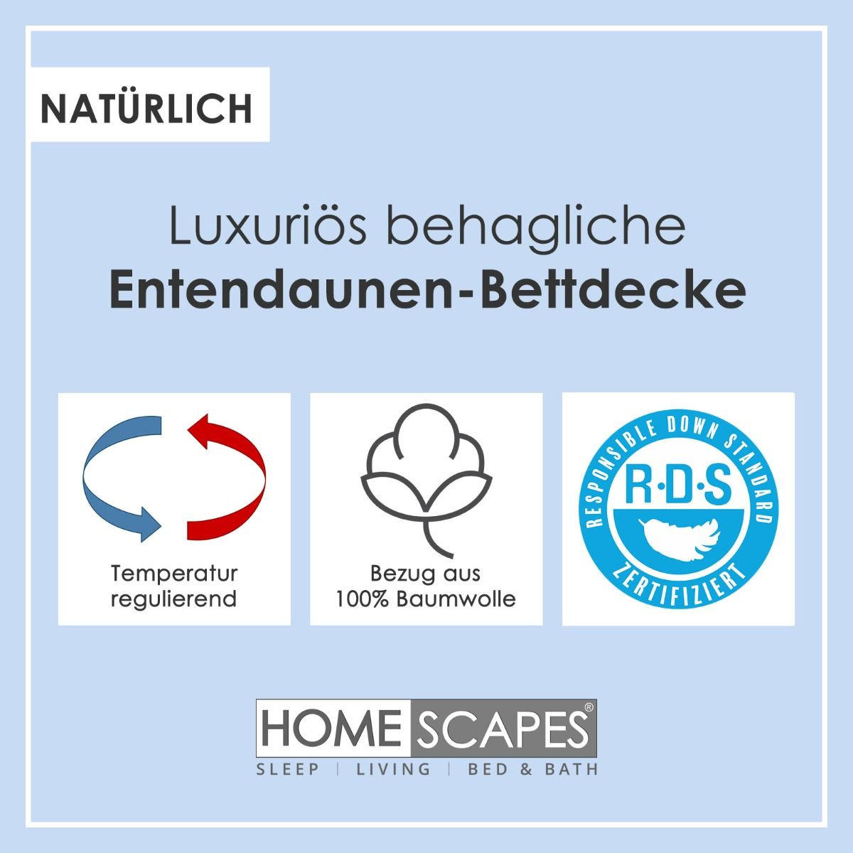 Thumbnail - Homescapes 4-Jahreszeiten-Daunendecke, Weiß, Textil, Füllung: Daunen, Rechteckig, 260x220 cm, Oeko-Tex®, Schlaftextilien...