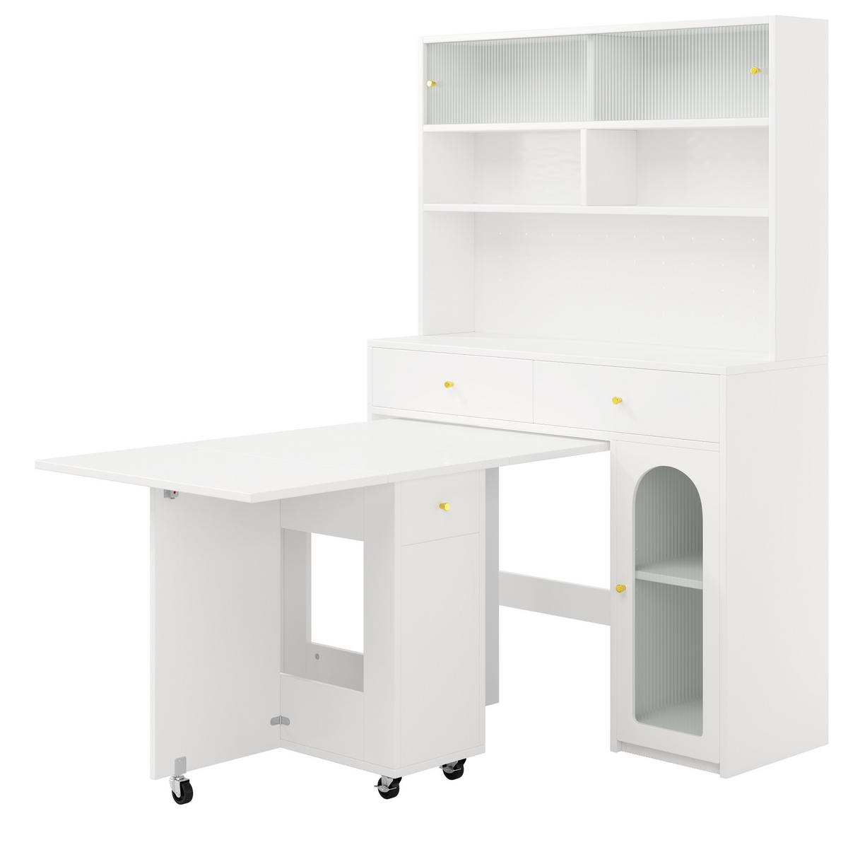 DONJI kuhinjski element sa stolom za blagovanje, 120/45/180 cm + 120/75/75 cm, MDF bijeli, sklopivi - bijela, drvni materijal (120/180/45cm) - BEAOK