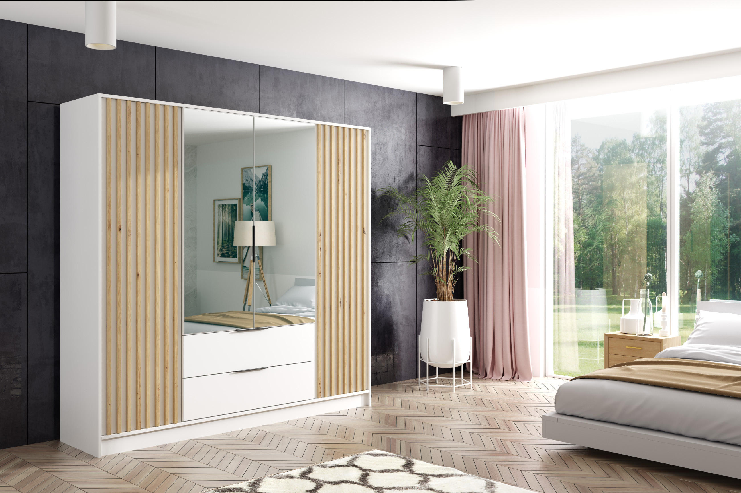KLEIDERSCHRANK NERA - 200 cm - Weiß|Eiche Artisan - Weiß/Eiche Artisan, Holzwerkstoff (200/200/51cm) - ALTDECOR