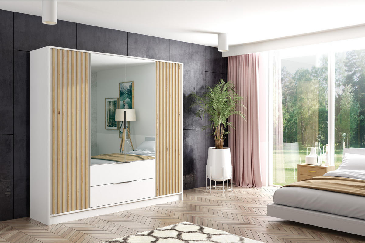 KLEIDERSCHRANK NERA - 200 cm - Weiß|Eiche Artisan - Weiß/Eiche Artisan, Holzwerkstoff (200/200/51cm) - ALTDECOR